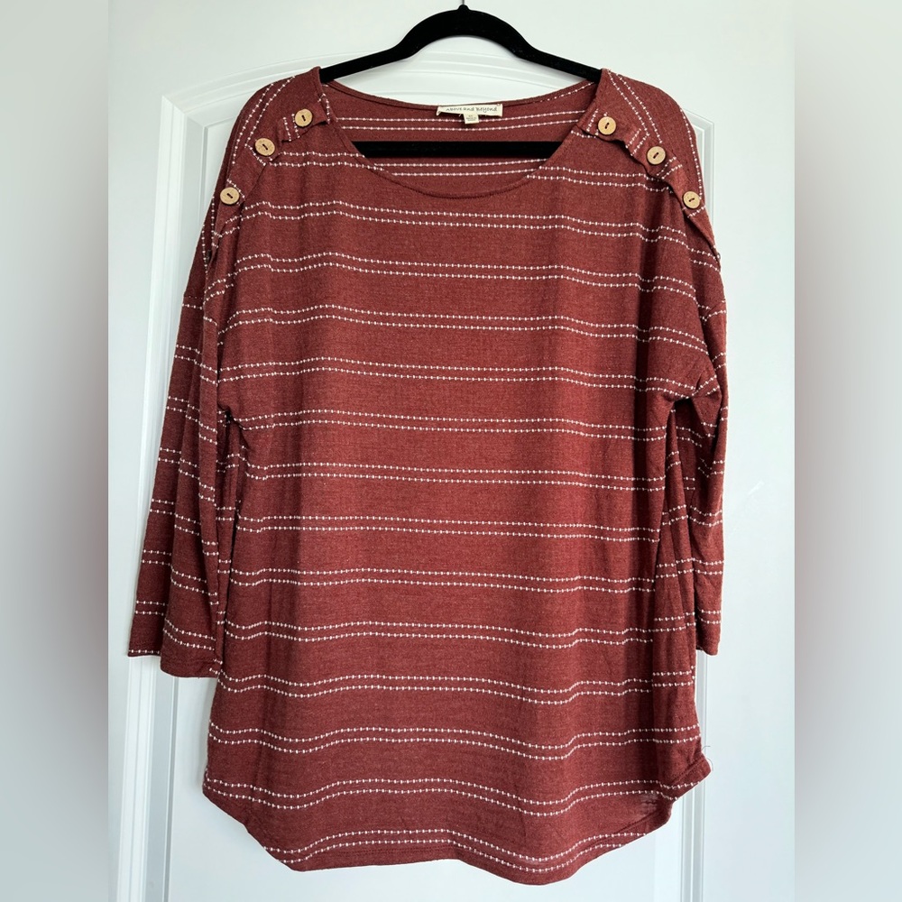 Above and Beyond striped button shoulder top